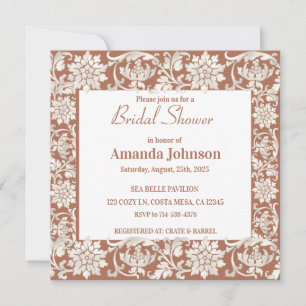 Elegant Terracotta Floral Pattern Bridal Shower  Invitation