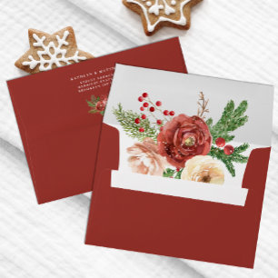 Elegant Terracotta Floral Pine Foliage Wedding Envelope