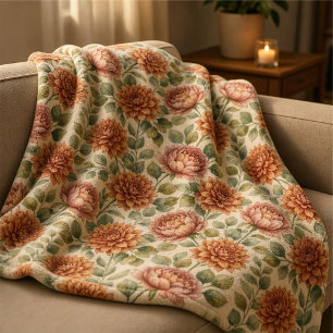 Elegant Terracotta Floral Pumpkin Thanksgiving Fleece Blanket