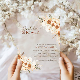 Elegant Terracotta Floral QR Code Bridal Shower Acrylic Invitations