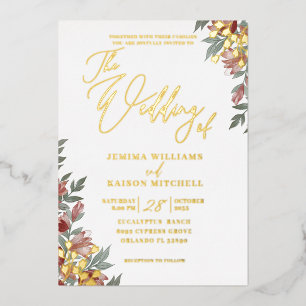 Elegant Terracotta Floral Real Gold Wedding Foil I