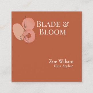 Elegant Terracotta Floral Scissors Hair Stylist Square Business Card