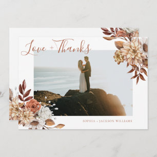 Elegant Terracotta Floral Script Photo Thank You Card