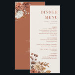 Elegant Terracotta Floral Wedding Dinner Menu Card<br><div class="desc">This elegant collection of stationary and décor features hand-painted watercolor flowers in shades of burnt orange,  creamy peach and salted caramel. They are accented by classic and modern lettering making this the ultimate collection for the perfect fall wedding.</div>