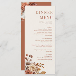 Elegant Terracotta Floral Wedding Dinner Menu Card