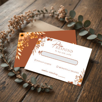 Elegant Terracotta Floral Wedding RSVP Card