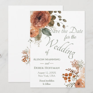 Elegant Terracotta Floral Wedding Save the Date Holiday Card