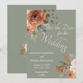 Elegant Terracotta Floral Wedding Save the Date Holiday Card