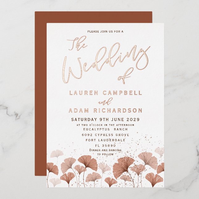 Elegant Terracotta Foliage Rose Gold Wedding (Front/Back)
