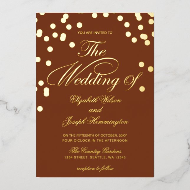 Elegant Terracotta Gold Confetti Wedding  (Front)