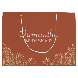 Elegant Terracotta Gold Personalised Bridesmaid  Large Gift Bag