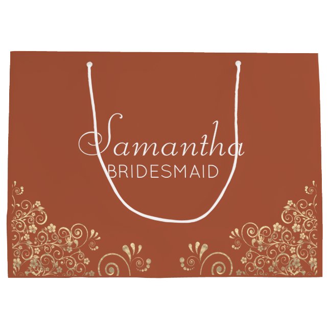Elegant Terracotta Gold Personalised Bridesmaid  Large Gift Bag (Back)