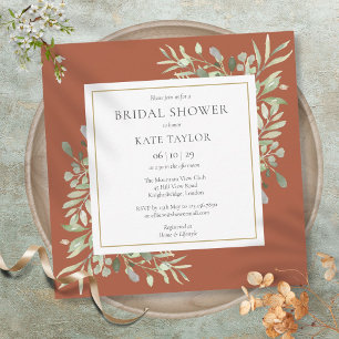Elegant Terracotta Greenery Wedding Bridal Shower Invitation