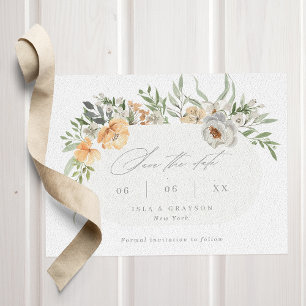 Elegant Terracotta & Grey Floral Frame Wedding Save The Date