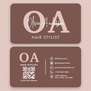 Elegant Terracotta Hairdresser QR Code Business Card