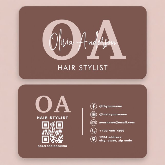 Elegant Terracotta Hairdresser QR Code Business Card (Creator Uploaded)