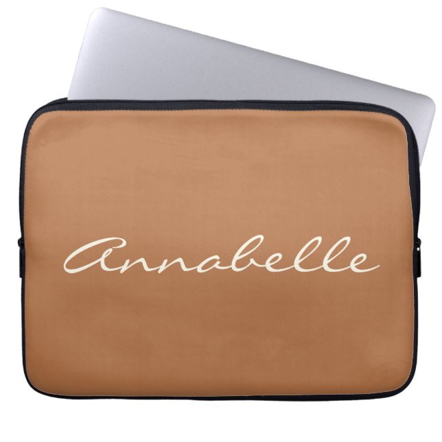 Elegant Terracotta Handwritten Script Name Custom  Laptop Sleeve (Front)