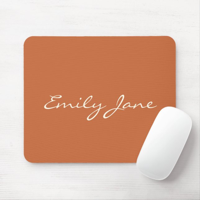 Elegant Terracotta Handwritten Script Name Custom Mouse Mat (With Mouse)