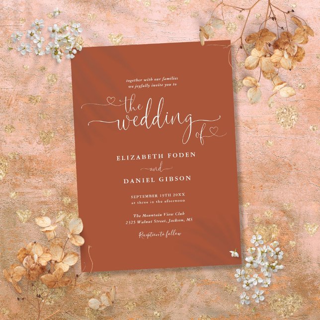 Elegant Terracotta Hearts Calligraphy Wedding Invitation (Elegant Terracotta Hearts Calligraphy Wedding Invitation)
