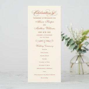 Elegant Terracotta Ivory Calligraphy Wedding Programme