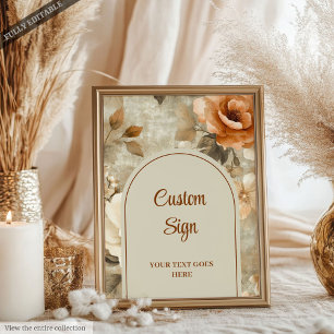 Elegant Terracotta Ivory Sage Floral Custom 8x10 Poster