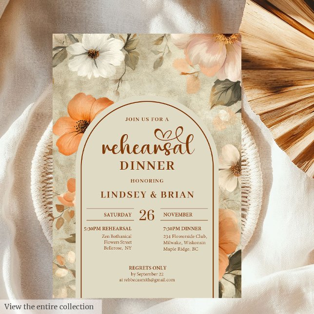 Elegant Terracotta Ivory Sage Floral Rehearsal  Invitation (Elegant Terracotta Ivory Sage Floral Rehearsal Invitation)