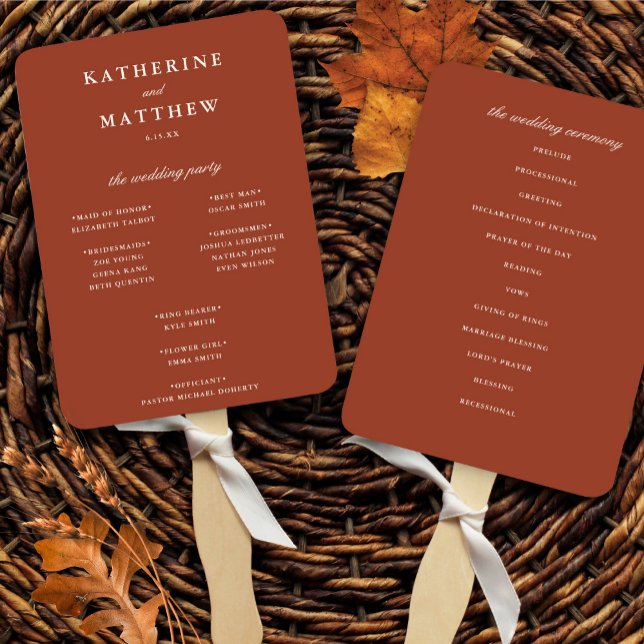 Elegant Terracotta Ivory Wedding Ceremony Program Hand Fan (Creator Uploaded)