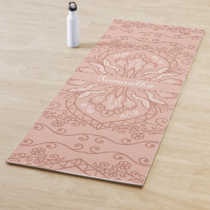 Elegant Terracotta Mandala Girly Monogrammed Yoga Mat