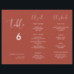 Elegant Terracotta Menu & Table number trifold<br><div class="desc">Trifold wedding menu & table number: all in one, just fold the paper sheet in 3 to get your standing menu. A modern typography and a trendy terracotta, clay and peach colour palette for your wedding stationery: choose this simple and elegant wedding suite. Fully customisable: you can change the background...</div>