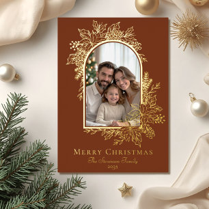 Elegant Terracotta Merry Christmas Photo Foil Holiday Card