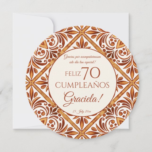 Elegant Terracotta Mexican Talavera thank you Invitation (Front)