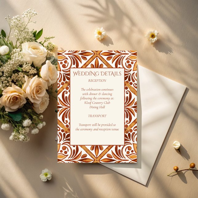 Elegant Terracotta Mexican Talavera wedding detail Enclosure Card (Elegant Terracotta Mexican Talavera wedding details Enclosure Card wedding invitation suite)