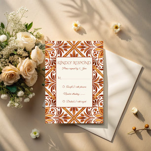 Elegant Terracotta Mexican Talavera wedding RSVP Card