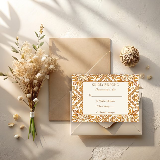 Elegant Terracotta Mexican Talavera wedding RSVP Card (Elegant Terracotta vintage Mexican Talavera wedding RSVP Cards wedding invitation suite)