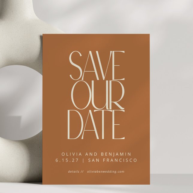 Elegant Terracotta Mid Century Modern Typography Save The Date (Creator Uploaded)