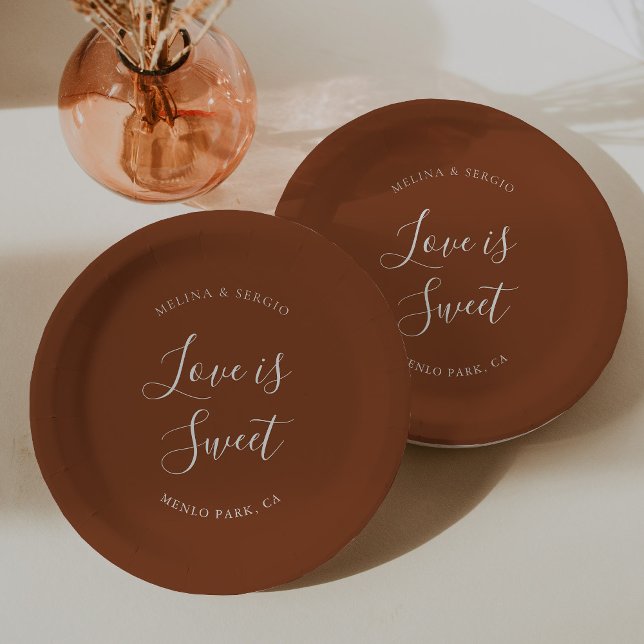 Elegant Terracotta Minimalist Calligraphy Wedding  Paper Plate (Creator Uploaded)