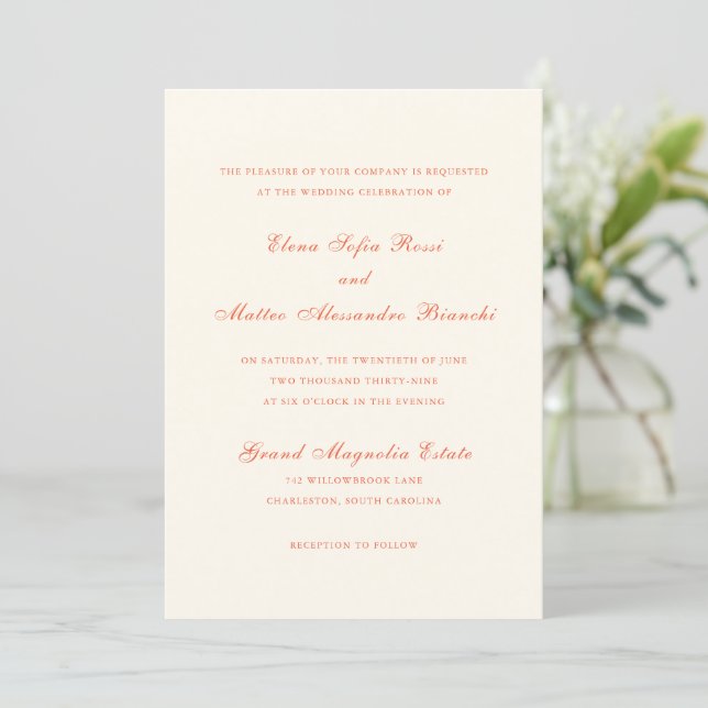 Elegant Terracotta Modern Classic Wedding Invitation (Standing Front)
