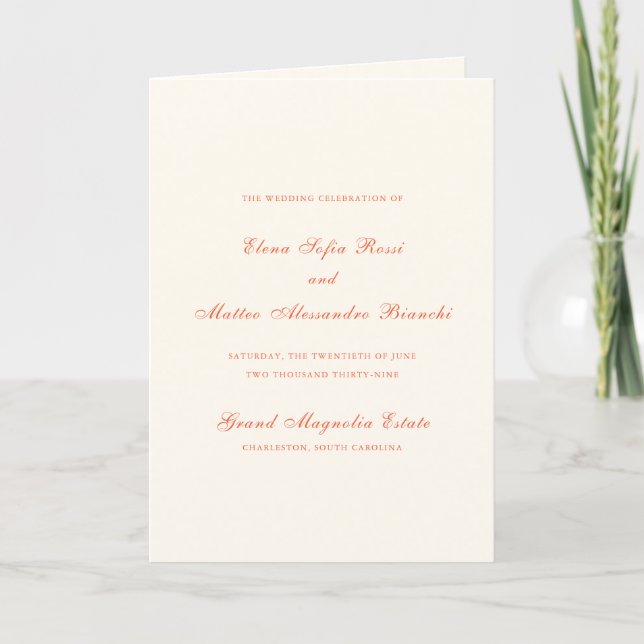 Elegant Terracotta Modern Classic Wedding Programme (Front)