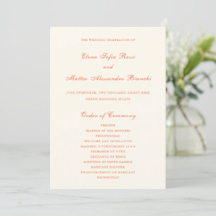 Elegant Terracotta Modern Classic Wedding Programme