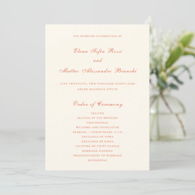 Elegant Terracotta Modern Classic Wedding Programme (Standing Front)
