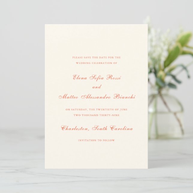 Elegant Terracotta Modern Classic Wedding Save The Date (Standing Front)