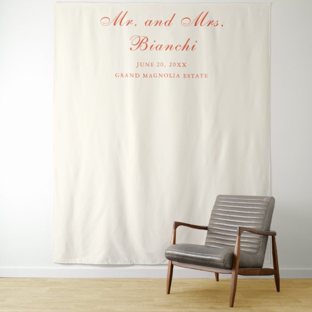 Elegant Terracotta Modern Classic Wedding Tapestry (In Situ)