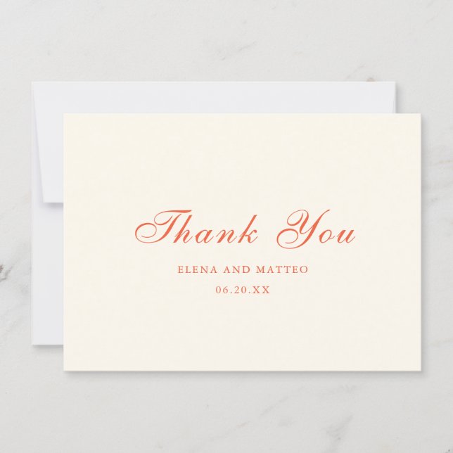 Elegant Terracotta Modern Classic Wedding Thank You Card (Front)
