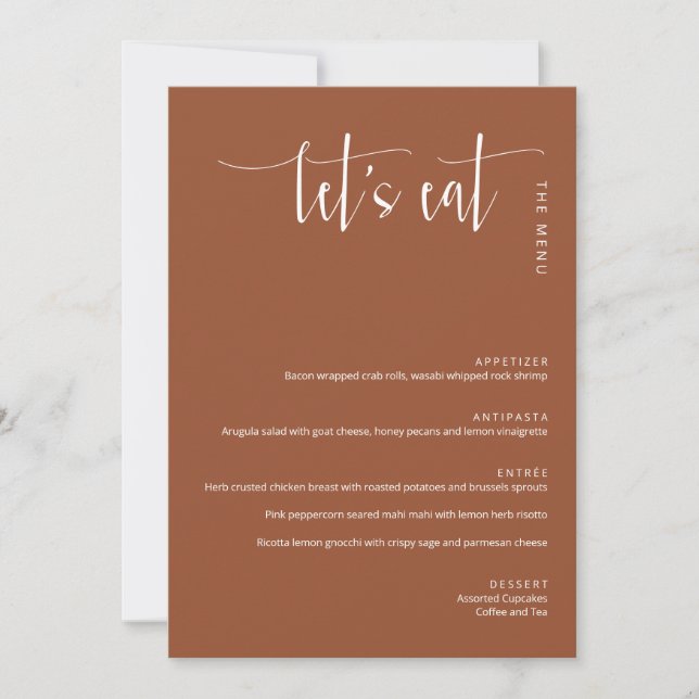 Elegant Terracotta Modern Let's Eat Thank You Menu (Front)