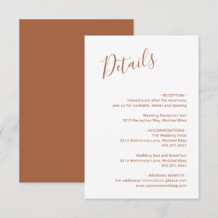 Elegant Terracotta Modern Wedding Enclosure Card