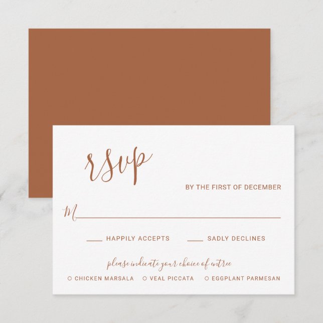 Elegant Terracotta Modern Wedding RSVP Card (Front/Back)
