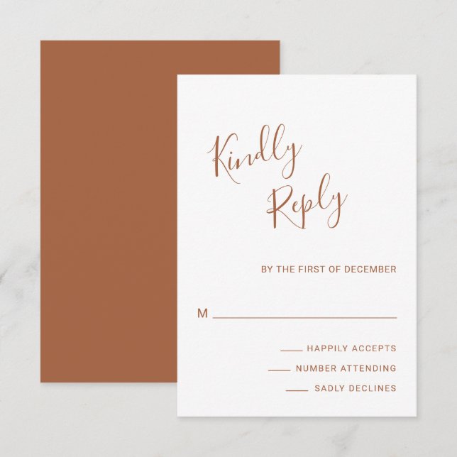 Elegant Terracotta Modern Wedding RSVP Card (Front/Back)