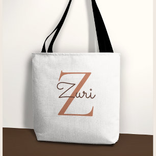 Elegant Terracotta Monogram Initial Z Custom Name Tote Bag