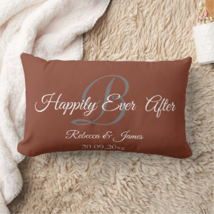 Elegant Terracotta Monogrammed Happily Ever After Lumbar Cushion