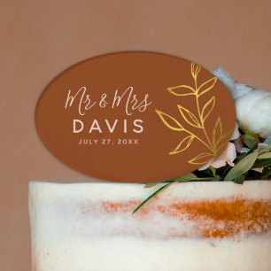 Elegant Terracotta Mr & Mrs Wedding Cake Pick